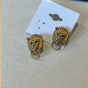 Vintage Regal David Hill DNH Lion Head Gold Knockers Enamel Eyes Signed 1”